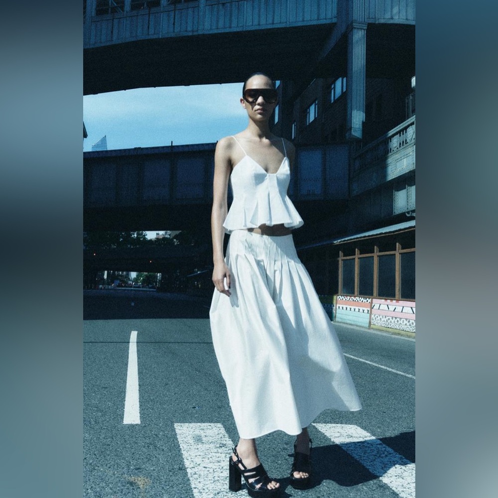 BOX PLEAT MIDI SKIRT ZW COLLECTION Elegant White Women's Skirt. WOW